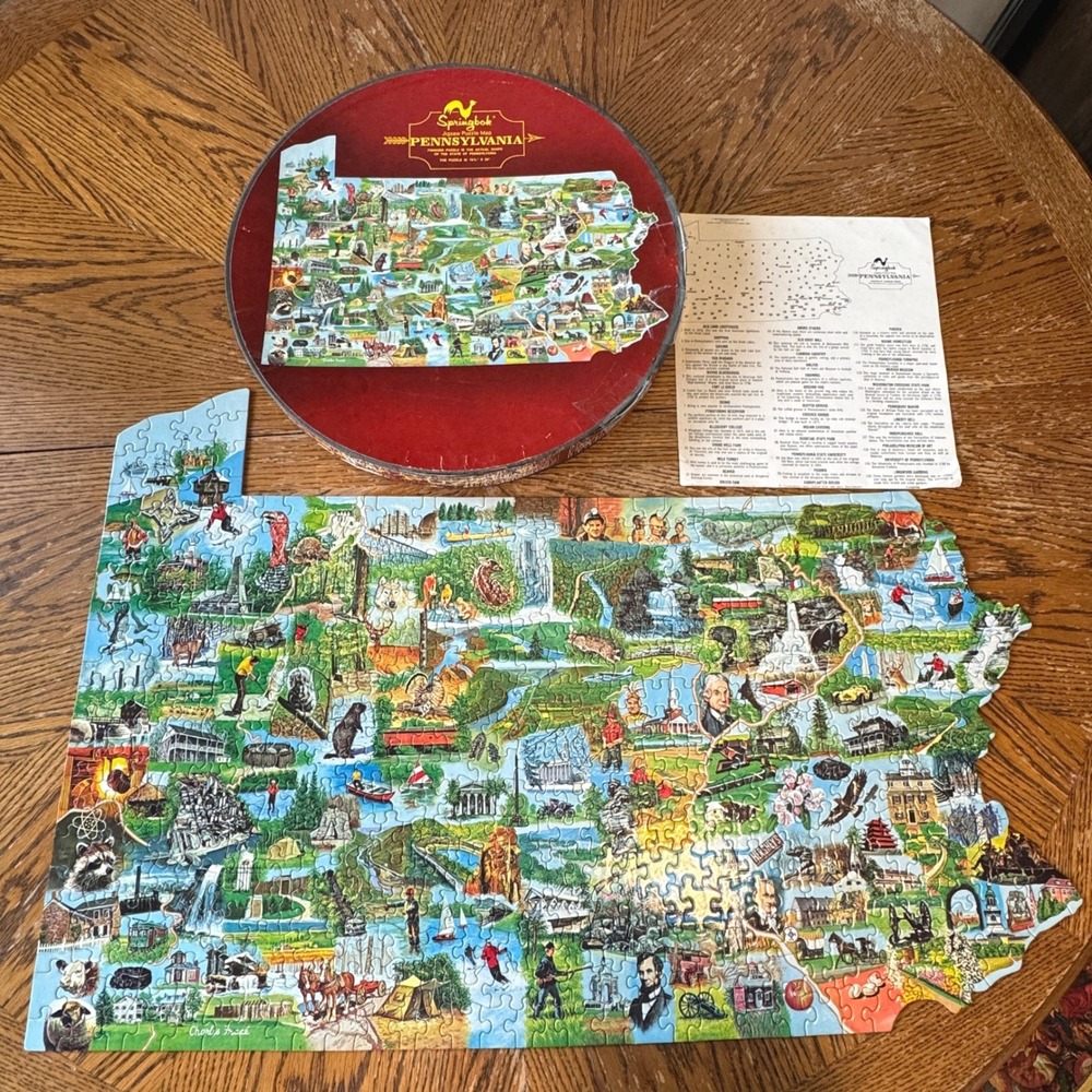 Vintage 1969 Springbok Pennsylvania State Map Shaped Jigsaw Puzzle Charles Frace